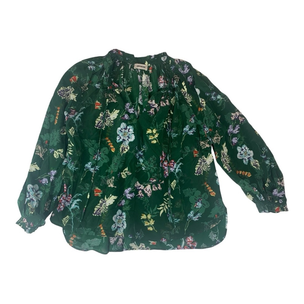 Zadig & Voltaire Emerald Green Floral Peasant Blouse